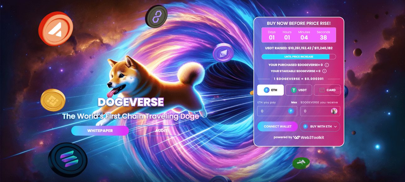 A screenshot of the Dogeverse presale page